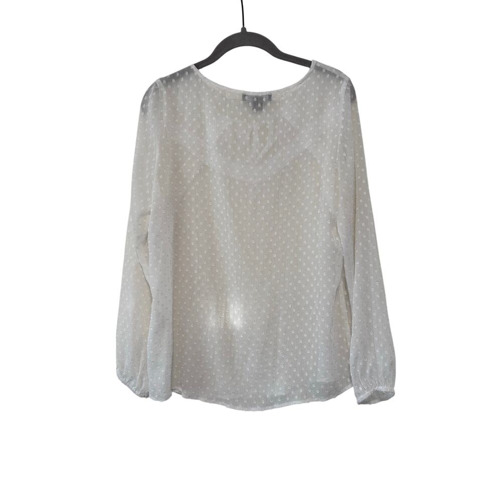 Atmosphere White Swiss Dot Peasant Blouse Lace Tie Neck Long Sleeve Size US 6 - Picture 7 of 7